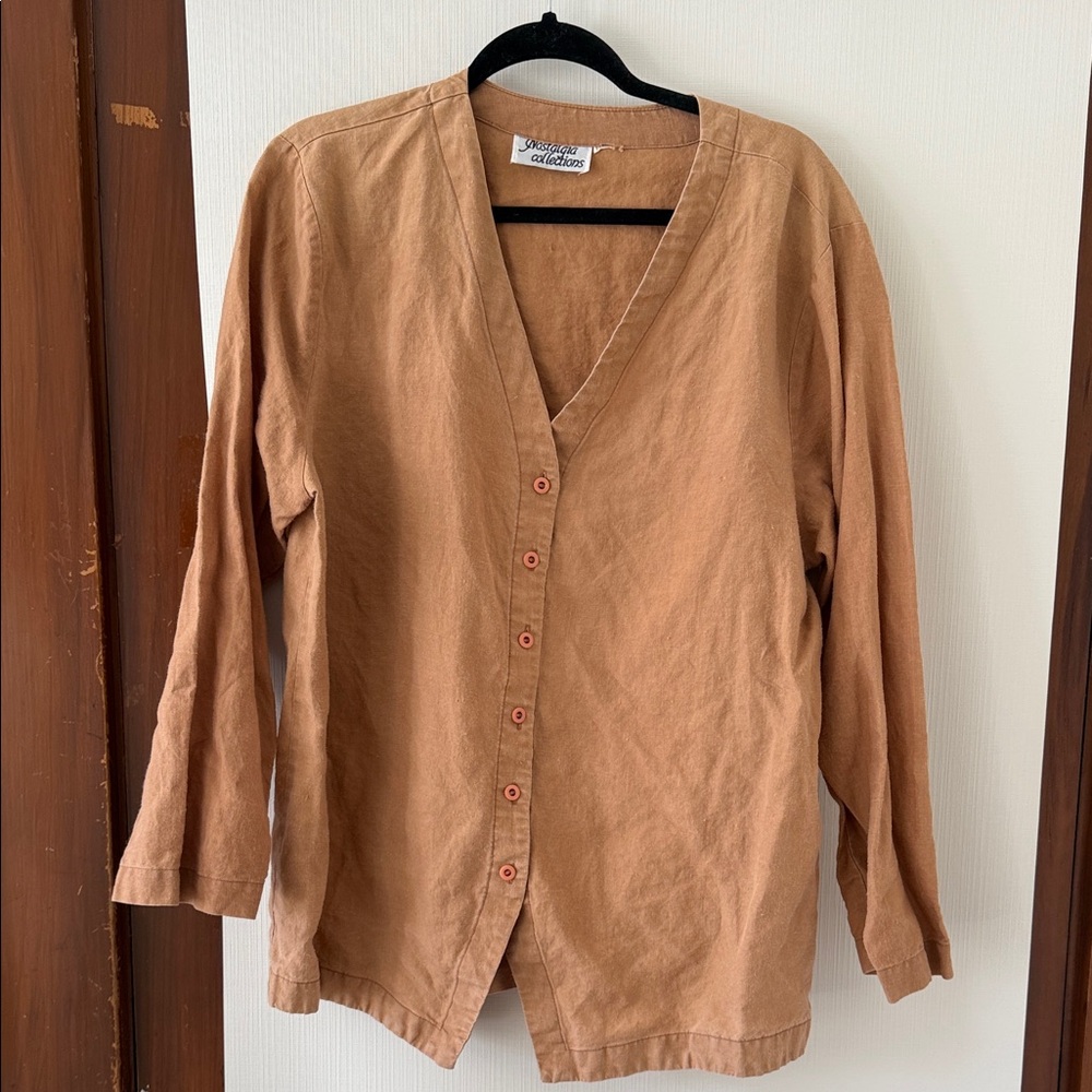 Women's Linen Button Down Shirt in Tan